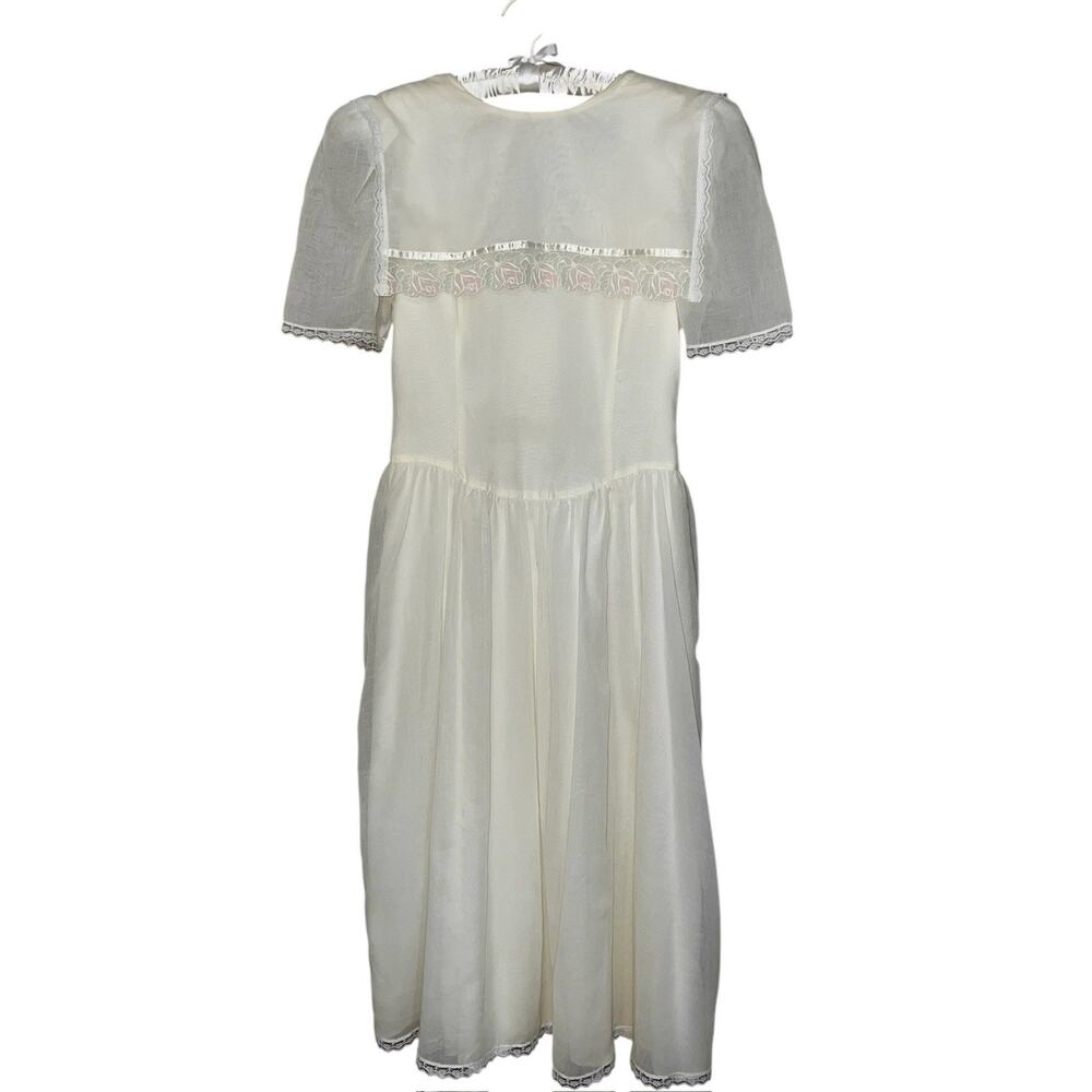 VTG GUNNE SAX IVORY WHITE PASTEL FLORAL LACE DETAILS PRAIRIE MIDI DRESS 13 / 10